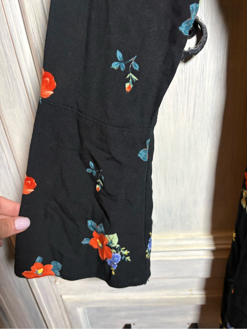 Nobody’s Child Black Floral Ruffle Button Bell Sleeve Mini Twee Cottagecore - Picture 5 of 10